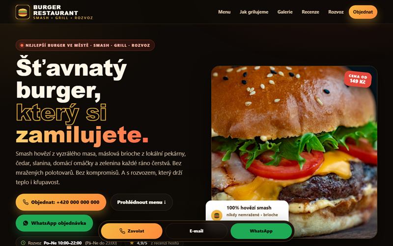 Náhled ukázky: Burger restaurant — menu a rozvoz