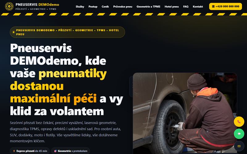 Náhled ukázky: Pneuservis — přezutí a hotel pneumatik