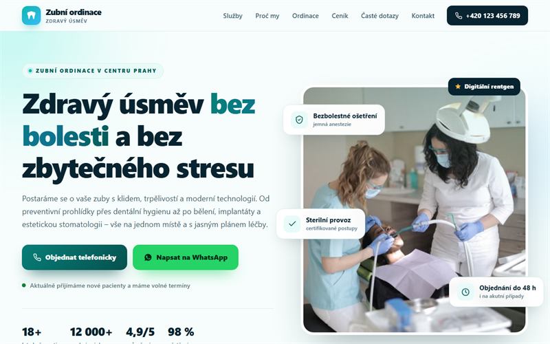 Náhled ukázky: Zubní ordinace — prevence a implantáty